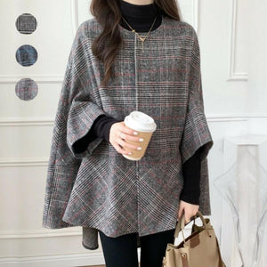 Women’s Plaid Wool Jacket – Long Thick Winter Coat | Elegant Commuter Style Outerwear - Negative Apparel
