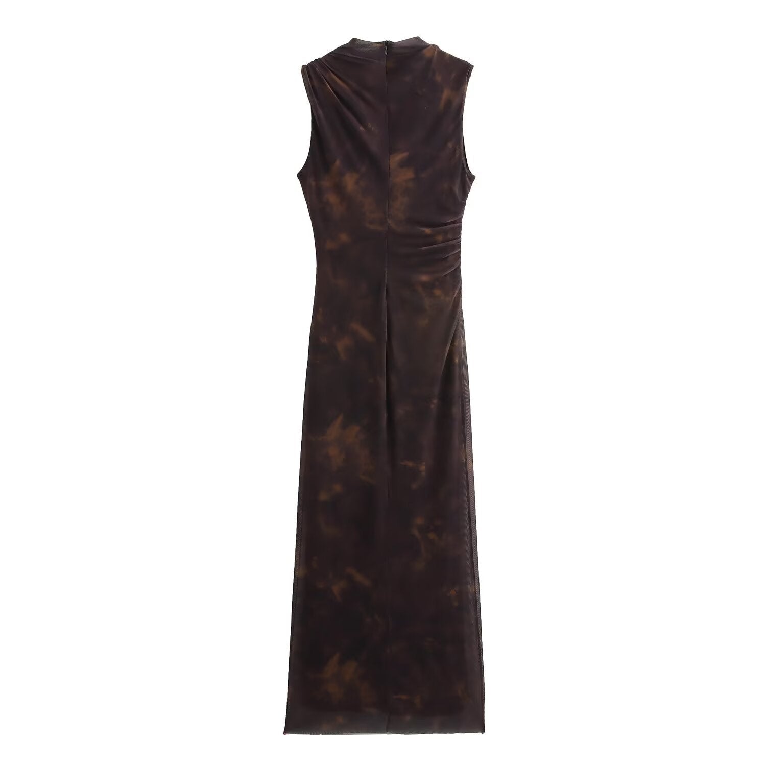 Women's Printed Pleated A - Line Maxi Dress - Sleeveless Crew Neck - Negative Apparel