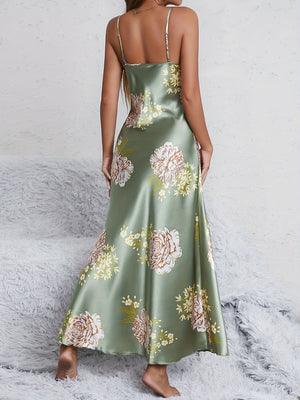 Women's printed summer sleeveless long satin silk dress - Negative Apparel