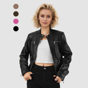 Women’s PU Leather Zipper Jacket | Winters 2025 Collection – Elegant Commuter Fit - Negative Apparel