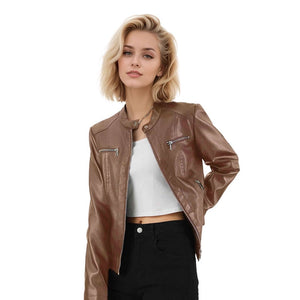 Women’s PU Leather Zipper Jacket | Winters 2025 Collection – Elegant Commuter Fit - Negative Apparel