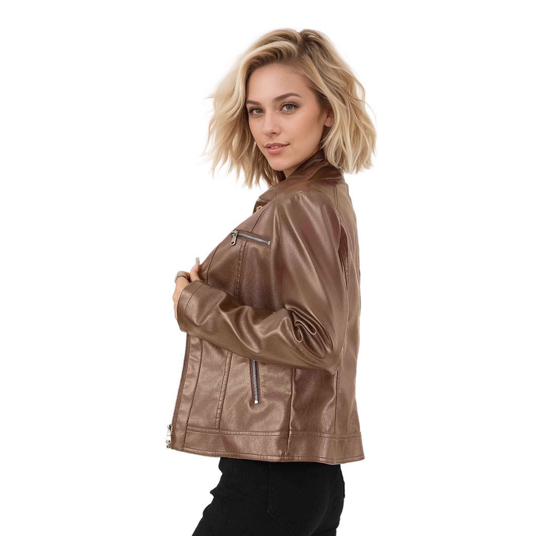Women’s PU Leather Zipper Jacket | Winters 2025 Collection – Elegant Commuter Fit - Negative Apparel