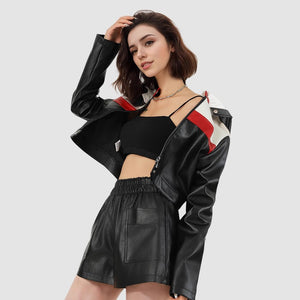 Women’s Red PU Leather Jacket – Short Stand Collar Moto Style | Street Fashion Autumn 2025 - Negative Apparel