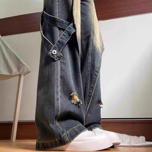 Women’s Retro Blue High - Waist Straight Jeans – Street Hipster Style, Autumn 2025 - Negative Apparel