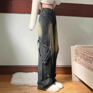 Women’s Retro Blue High - Waist Straight Jeans – Street Hipster Style, Autumn 2025 - Negative Apparel