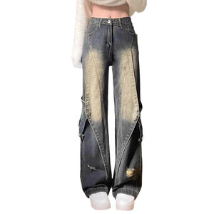 Women’s Retro Blue High - Waist Straight Jeans – Street Hipster Style, Autumn 2025 - Negative Apparel