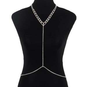 Women’s Rhinestone Body Chain Geometric Chest Jewelry – Gold & Silver Electroplated Crystal Body Necklace - Negative Apparel