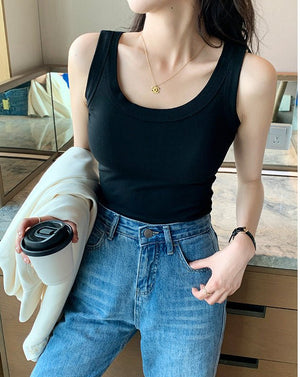 Women’s Ribbed Suspender Vest – Slim - Fit Sleeveless Knit Tank Top, Summer Elastic Base Layer Camisole - Negative Apparel