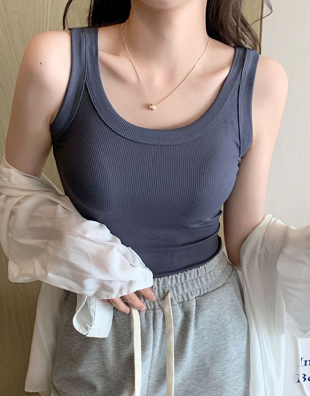 Women’s Ribbed Suspender Vest – Slim - Fit Sleeveless Knit Tank Top, Summer Elastic Base Layer Camisole - Negative Apparel