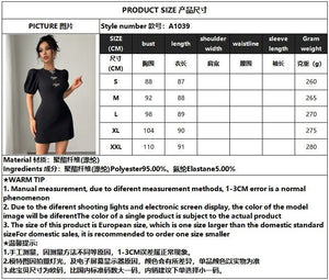 Women's round neck hollow crystal bow bubble sleeve waist dress - Negative Apparel