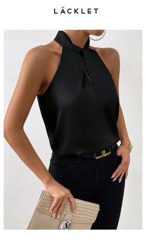 Women's Satin Halter Sleeveless Vest Satin Simulation Silk Top - Negative Apparel