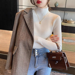 Women’s Semi - Turtleneck Core - Spun Yarn Sweater – Slim Fit Elegant Pullover - Negative Apparel