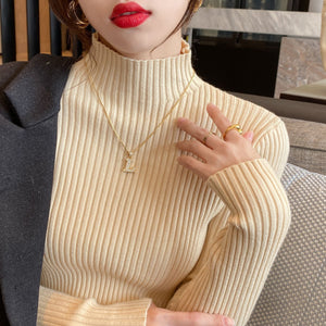 Women’s Semi - Turtleneck Core - Spun Yarn Sweater – Slim Fit Elegant Pullover - Negative Apparel