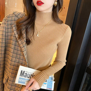 Women’s Semi - Turtleneck Core - Spun Yarn Sweater – Slim Fit Elegant Pullover - Negative Apparel