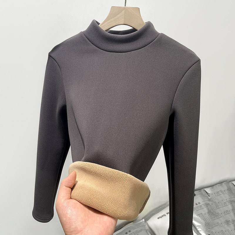 Women’s Semi - Turtleneck Knitted Fleece Top – Slim Fit Thermal Long Sleeve Bottoming Shirt, Warm Inner Pullover for Autumn Winter - Negative Apparel
