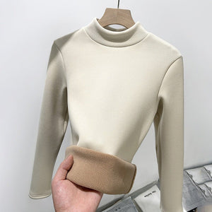 Women’s Semi - Turtleneck Knitted Fleece Top – Slim Fit Thermal Long Sleeve Bottoming Shirt, Warm Inner Pullover for Autumn Winter - Negative Apparel
