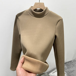 Women’s Semi - Turtleneck Knitted Fleece Top – Slim Fit Thermal Long Sleeve Bottoming Shirt, Warm Inner Pullover for Autumn Winter - Negative Apparel