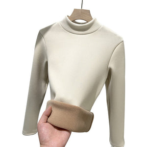 Women’s Semi - Turtleneck Knitted Fleece Top – Slim Fit Thermal Long Sleeve Bottoming Shirt, Warm Inner Pullover for Autumn Winter - Negative Apparel