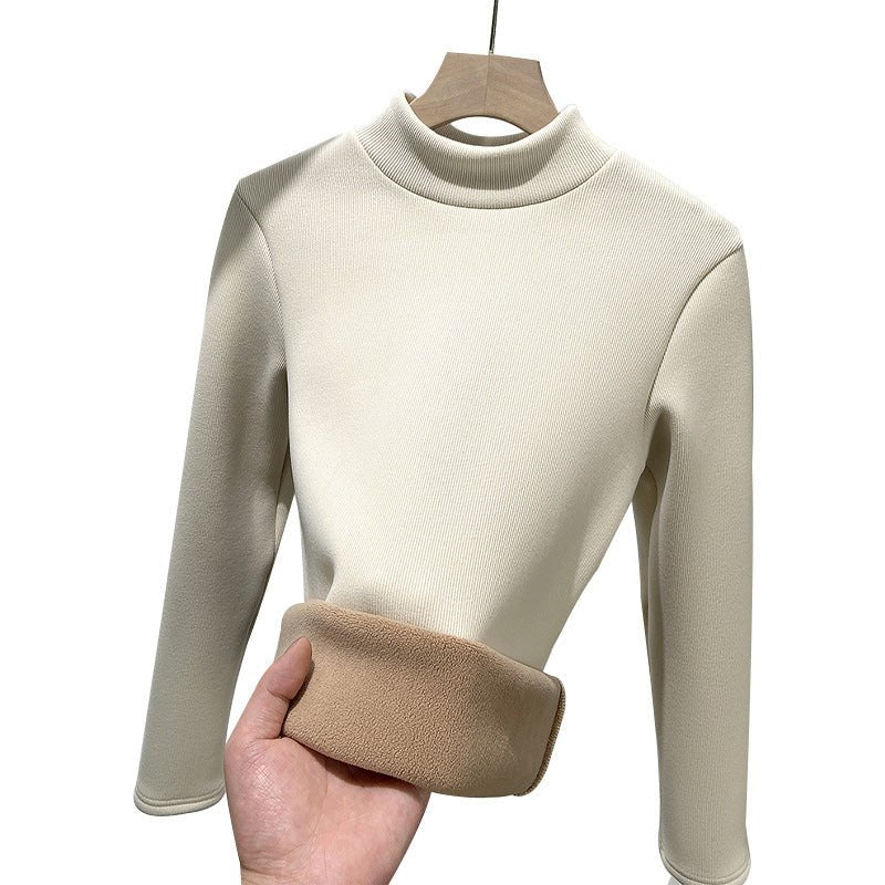 Women’s Semi - Turtleneck Knitted Fleece Top – Slim Fit Thermal Long Sleeve Bottoming Shirt, Warm Inner Pullover for Autumn Winter - Negative Apparel