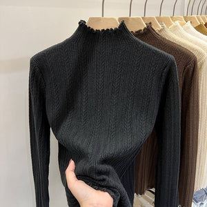 Women’s Semi - Turtleneck Solid Color Knit Sweater | Long Sleeve Casual Pullover – Autumn 2025 - Negative Apparel