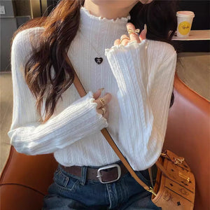 Women’s Semi - Turtleneck Solid Color Knit Sweater | Long Sleeve Casual Pullover – Autumn 2025 - Negative Apparel