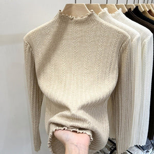 Women’s Semi - Turtleneck Solid Color Knit Sweater | Long Sleeve Casual Pullover – Autumn 2025 - Negative Apparel