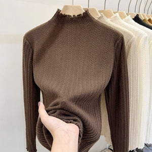 Women’s Semi - Turtleneck Solid Color Knit Sweater | Long Sleeve Casual Pullover – Autumn 2025 - Negative Apparel