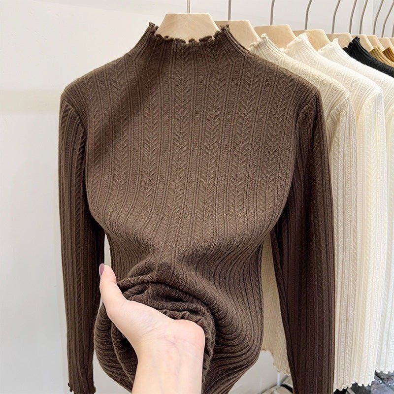 Women’s Semi - Turtleneck Solid Color Knit Sweater | Long Sleeve Casual Pullover – Autumn 2025 - Negative Apparel