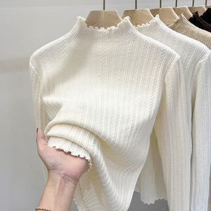 Women’s Semi - Turtleneck Solid Color Knit Sweater | Long Sleeve Casual Pullover – Autumn 2025 - Negative Apparel