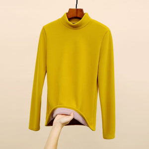 Women’s Semi - Turtleneck Velvet Slim Top – High - Stretch German Velvet Long Sleeve Shirt, Sweet Girl Style Winter 2025 - Negative Apparel