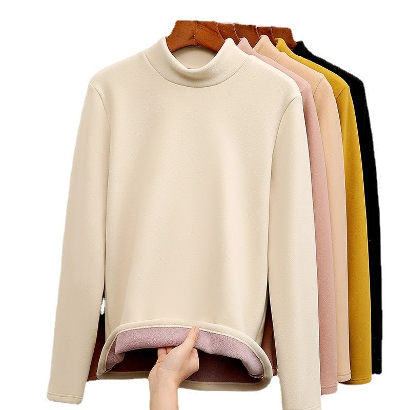 Women’s Semi - Turtleneck Velvet Slim Top – High - Stretch German Velvet Long Sleeve Shirt, Sweet Girl Style Winter 2025 - Negative Apparel