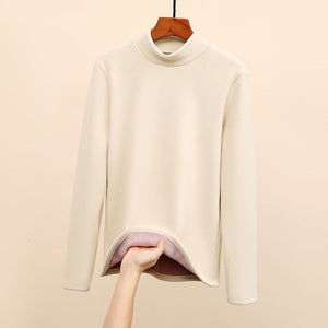 Women’s Semi - Turtleneck Velvet Slim Top – High - Stretch German Velvet Long Sleeve Shirt, Sweet Girl Style Winter 2025 - Negative Apparel