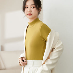 Women’s Semi - Turtleneck Velvet Slim Top – High - Stretch German Velvet Long Sleeve Shirt, Sweet Girl Style Winter 2025 - Negative Apparel