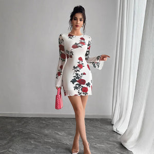 Women's sexy floral backless mesh horn sleeve mini dress - Negative Apparel
