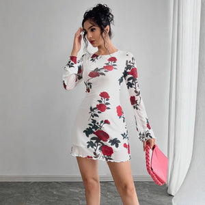 Women's sexy floral backless mesh horn sleeve mini dress - Negative Apparel