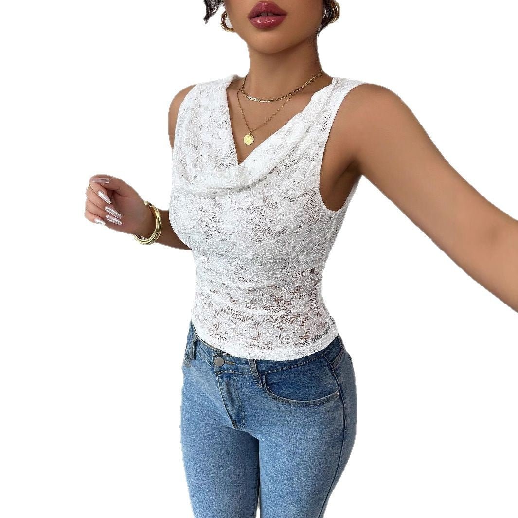 Women's sexy lace V - neck slim - fitting sleeveless top women - Negative Apparel