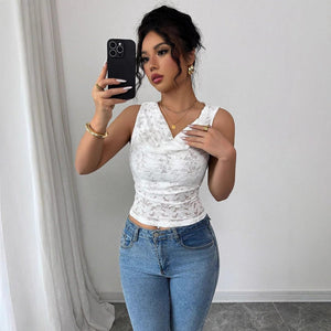 Women's sexy lace V - neck slim - fitting sleeveless top women - Negative Apparel