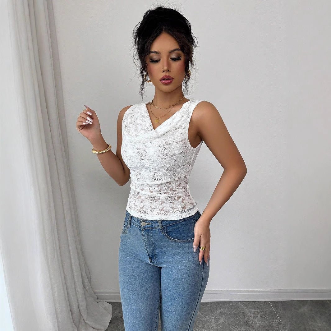 Women's sexy lace V - neck slim - fitting sleeveless top women - Negative Apparel