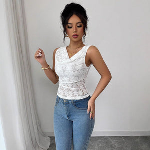 Women's sexy lace V - neck slim - fitting sleeveless top women - Negative Apparel