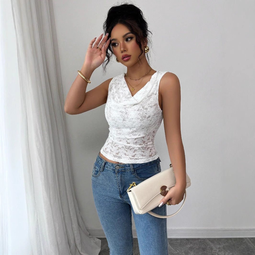 Women's sexy lace V - neck slim - fitting sleeveless top women - Negative Apparel