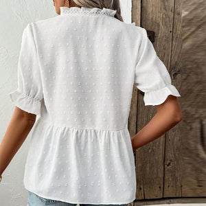 women's shirt 2025 summer vacation style an and n cut flower ball shirt short - sleeved lace - Negative Apparel