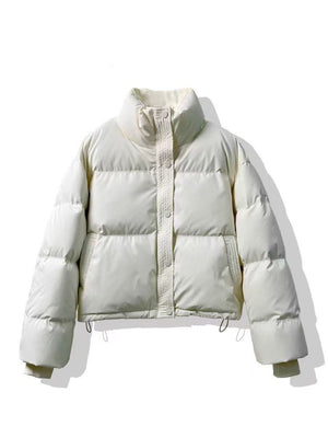 Women’s Short PU Artificial Fur Jacket – Semi - Turtleneck Zipper Coat - Negative Apparel