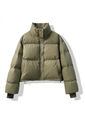 Women’s Short PU Artificial Fur Jacket – Semi - Turtleneck Zipper Coat - Negative Apparel