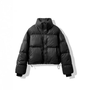 Women’s Short PU Artificial Fur Jacket – Semi - Turtleneck Zipper Coat - Negative Apparel