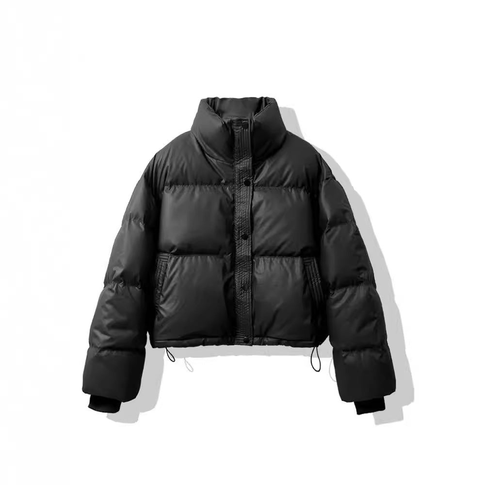 Women’s Short PU Artificial Fur Jacket – Semi - Turtleneck Zipper Coat - Negative Apparel