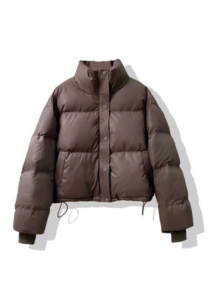 Women’s Short PU Artificial Fur Jacket – Semi - Turtleneck Zipper Coat - Negative Apparel
