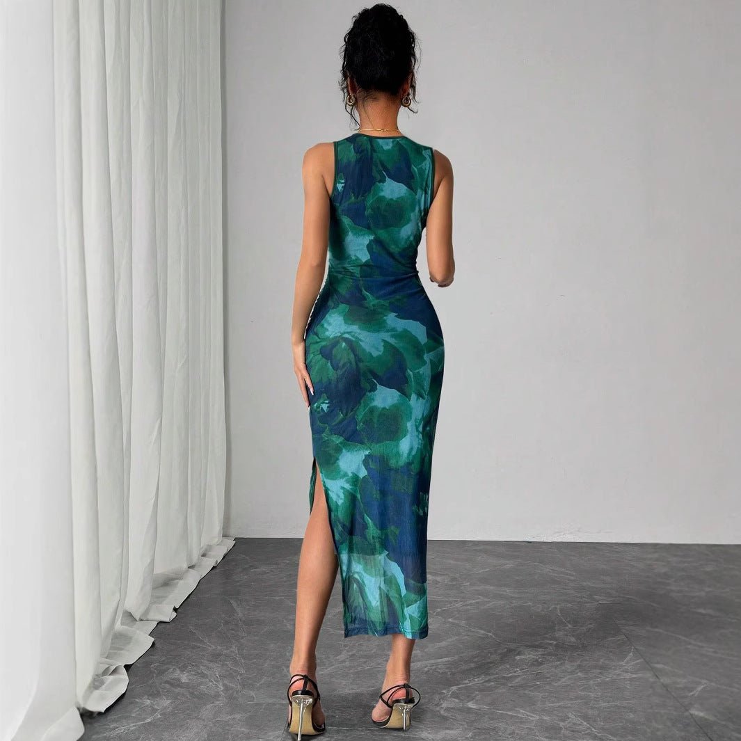 Women's sleeveless printed mesh tight dress - Negative Apparel