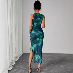 Women's sleeveless printed mesh tight dress - Negative Apparel