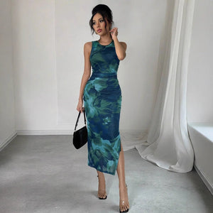 Women's sleeveless printed mesh tight dress - Negative Apparel