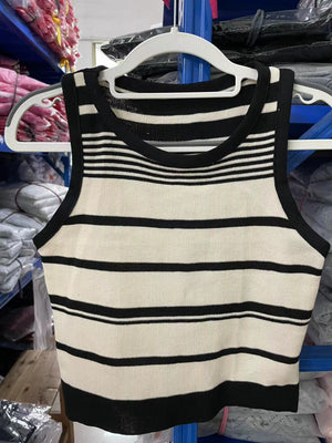 Women’s Sleeveless Striped Knit Sweater | Contrasting Colors Casual Top - Negative Apparel
